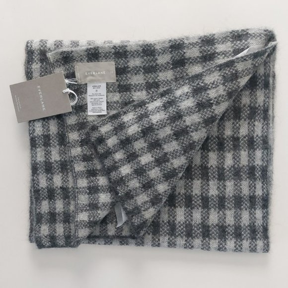 EVERLANE Scarf Alpaca Grey Check Wool Patterned Unisex New Quality Gift Luxury - Picture 2 of 6
